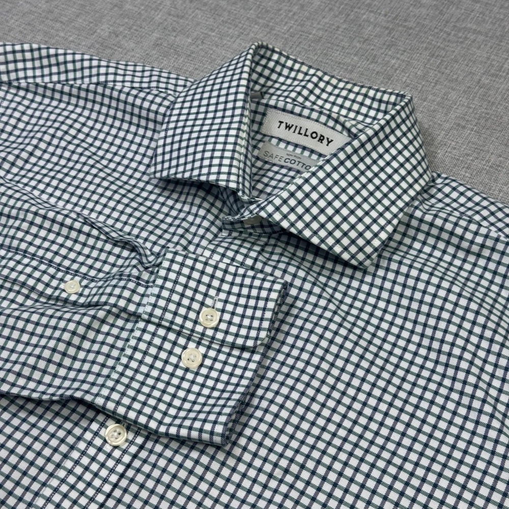 Twillory Button Dress Shirt Mens 16 32/33 Green Gingham Point Collar Long Sleeve